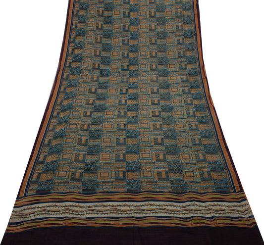 Sushila Vintage Indian Saree Pure Georgette Silk Printed 5 Yard Craft Fabric