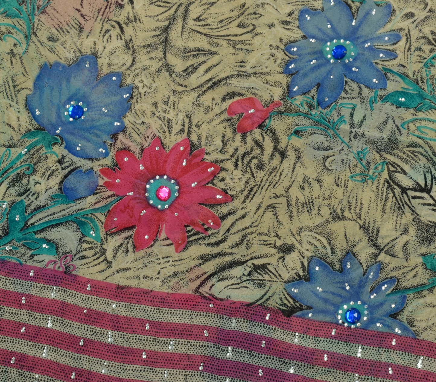 Sushila Vintage Indian Saree Pure Georgette Silk Printed Floral Craft Fabric