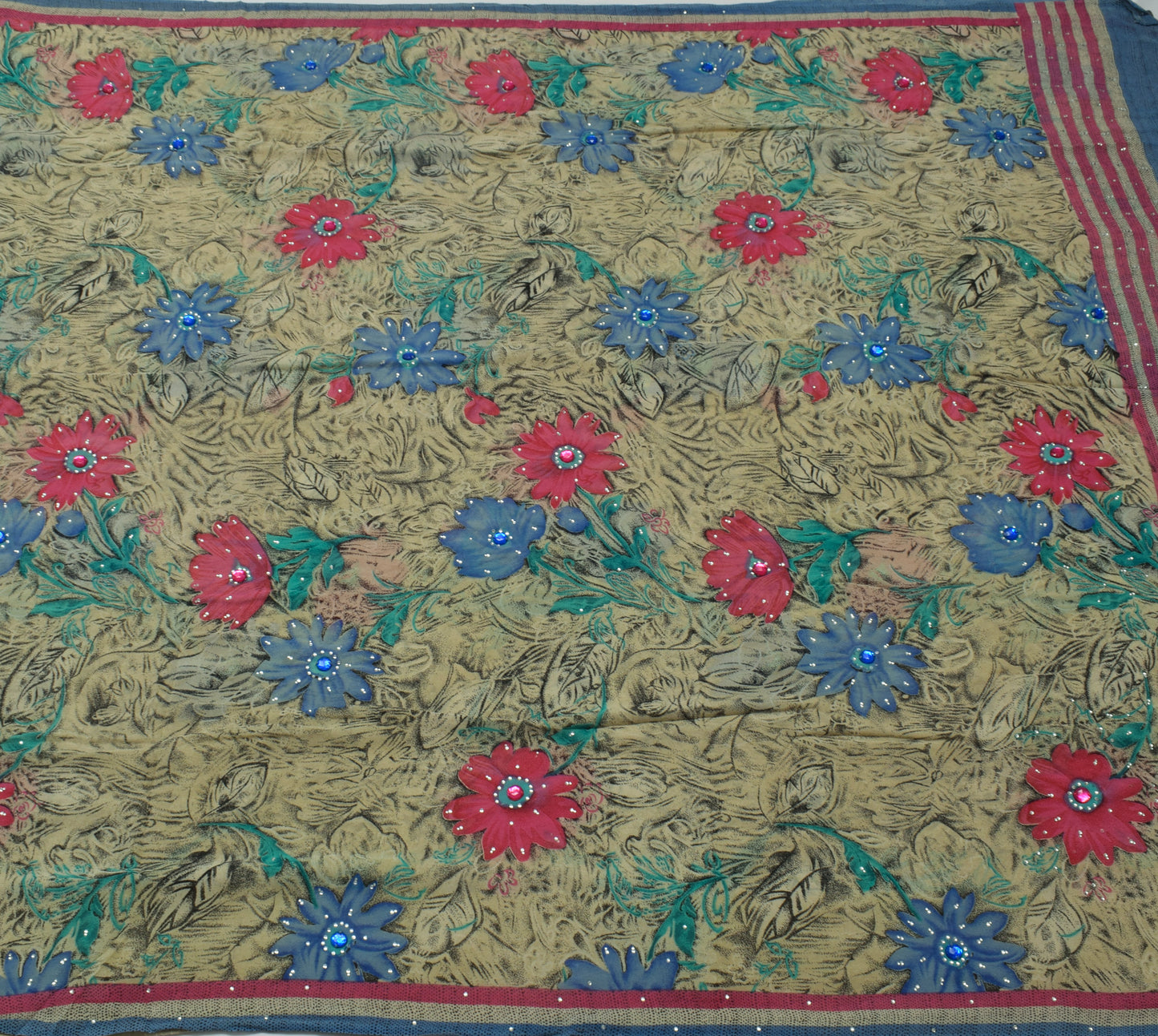 Sushila Vintage Indian Saree Pure Georgette Silk Printed Floral Craft Fabric