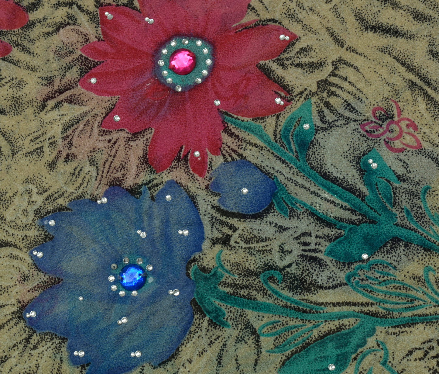 Sushila Vintage Indian Saree Pure Georgette Silk Printed Floral Craft Fabric