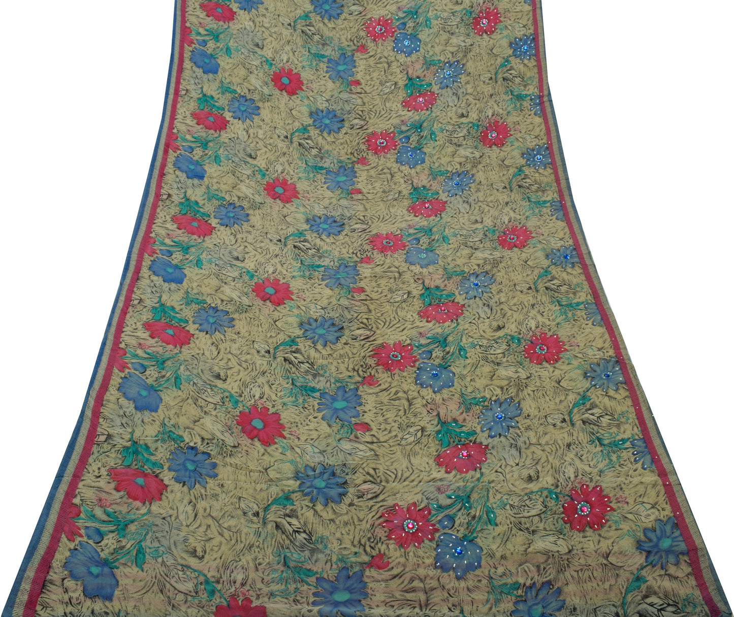Sushila Vintage Indian Saree Pure Georgette Silk Printed Floral Craft Fabric