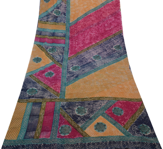 Sushila Vintage Indian Saree Pure Georgette Silk Printed 5 Yard Craft Fabric