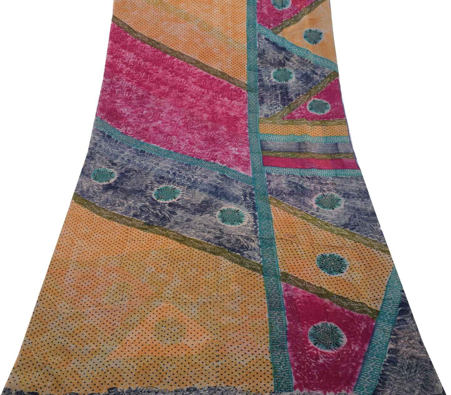 Sushila Vintage Indian Saree Pure Georgette Silk Printed 5 Yard Craft Fabric
