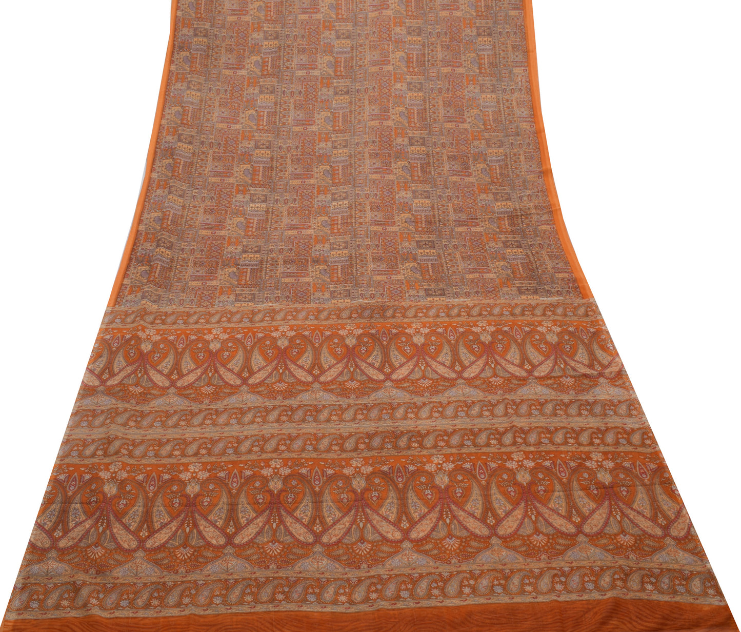 Sushila Vintage Indian Saree Blend Georgette Silk Printed 5 Yard Craft Fabric