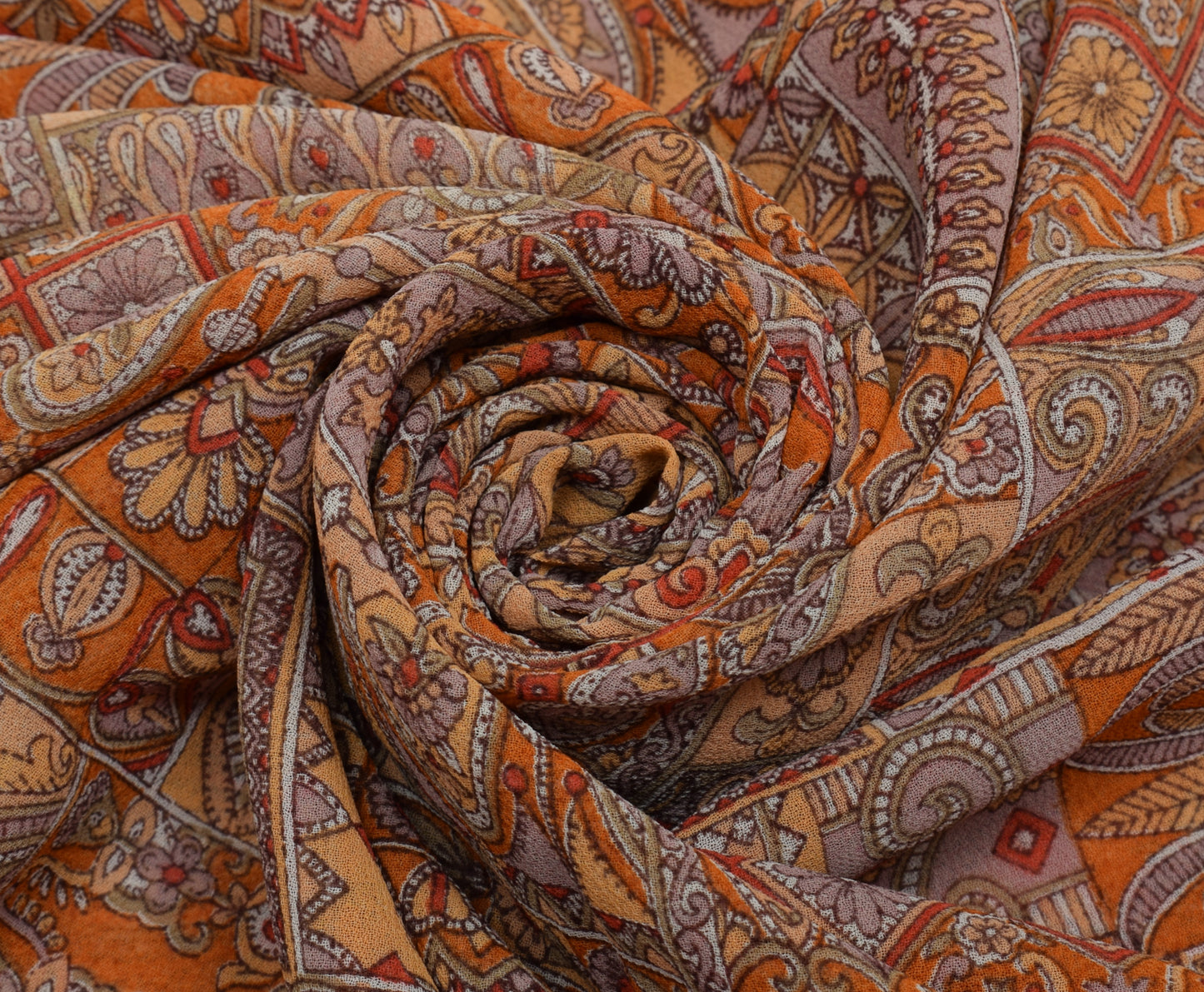Sushila Vintage Indian Saree Blend Georgette Silk Printed 5 Yard Craft Fabric