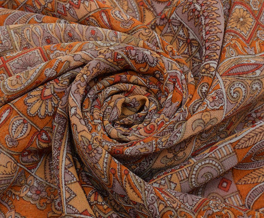 Sushila Vintage Indian Saree Blend Georgette Silk Printed 5 Yard Craft Fabric