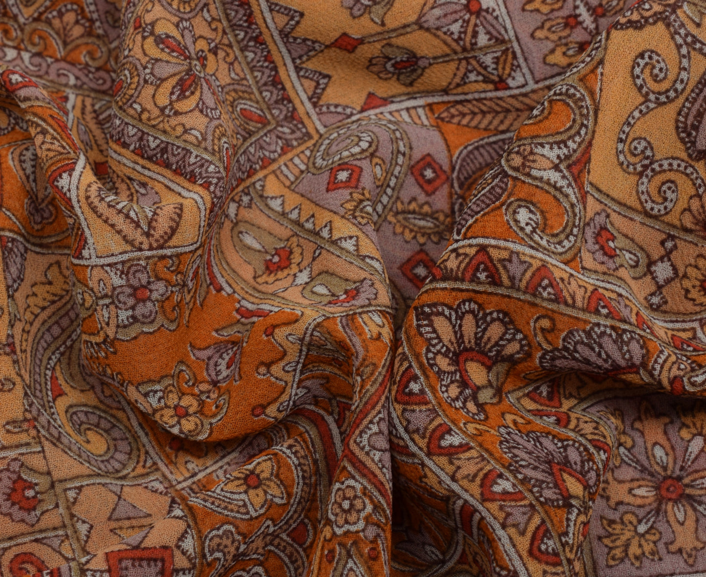 Sushila Vintage Indian Saree Blend Georgette Silk Printed 5 Yard Craft Fabric