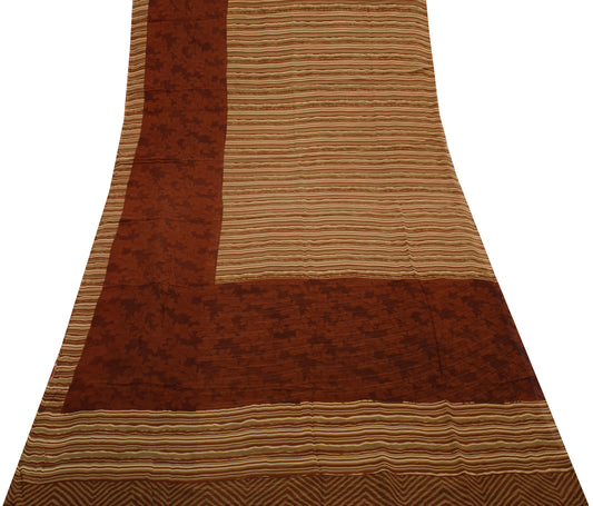 Sushila Vintage Indian Saree 100% Pure Georgette Silk Printed Craft Fabric