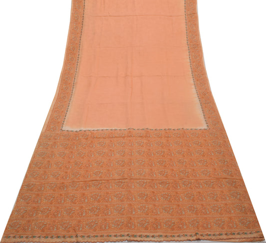 Sushila Vintage Peach Saree 100% Pure Georgette Silk Printed Paisley Fabric