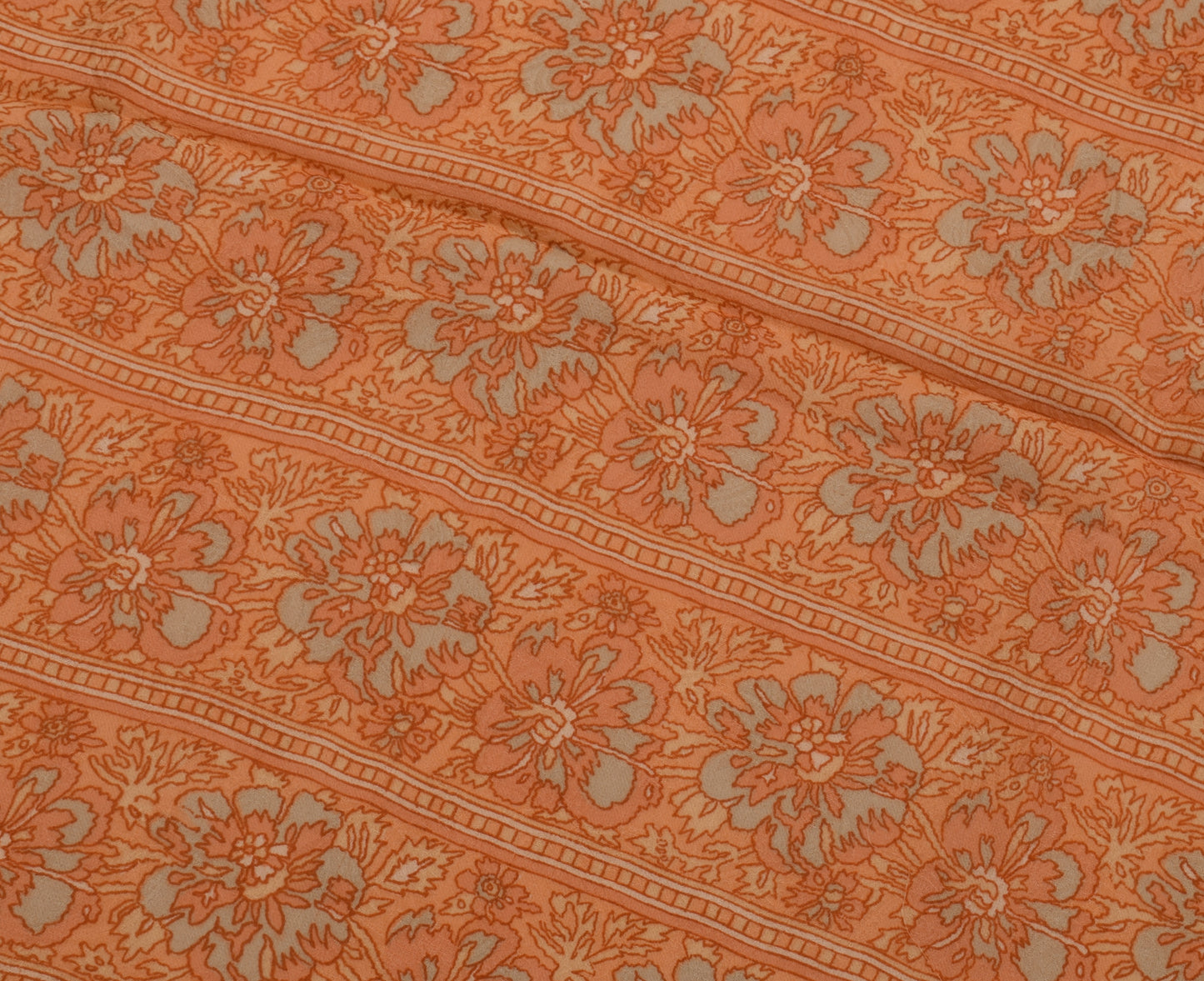 Sushila Vintage Peach Saree 100% Pure Georgette Silk Printed Paisley Fabric