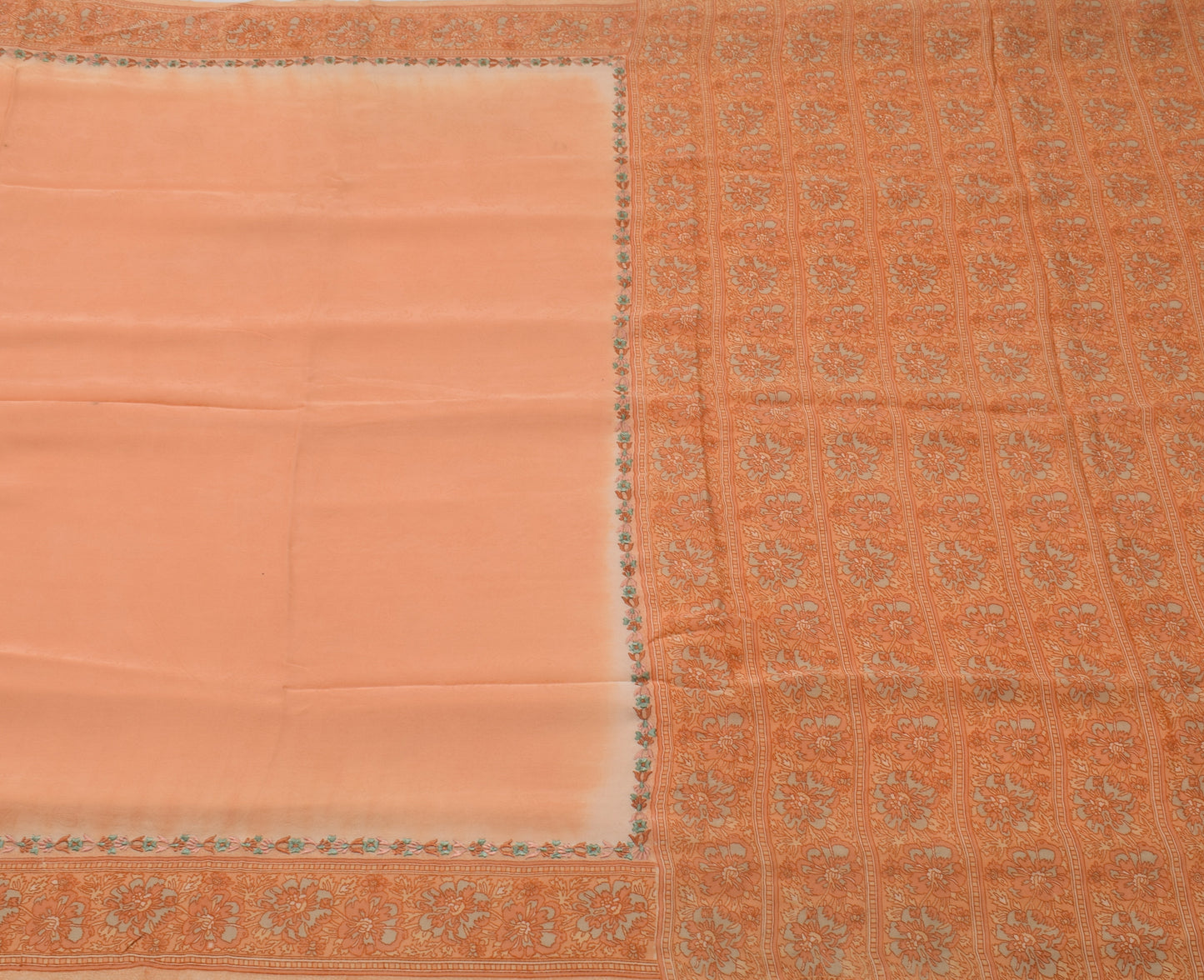 Sushila Vintage Peach Saree 100% Pure Georgette Silk Printed Paisley Fabric