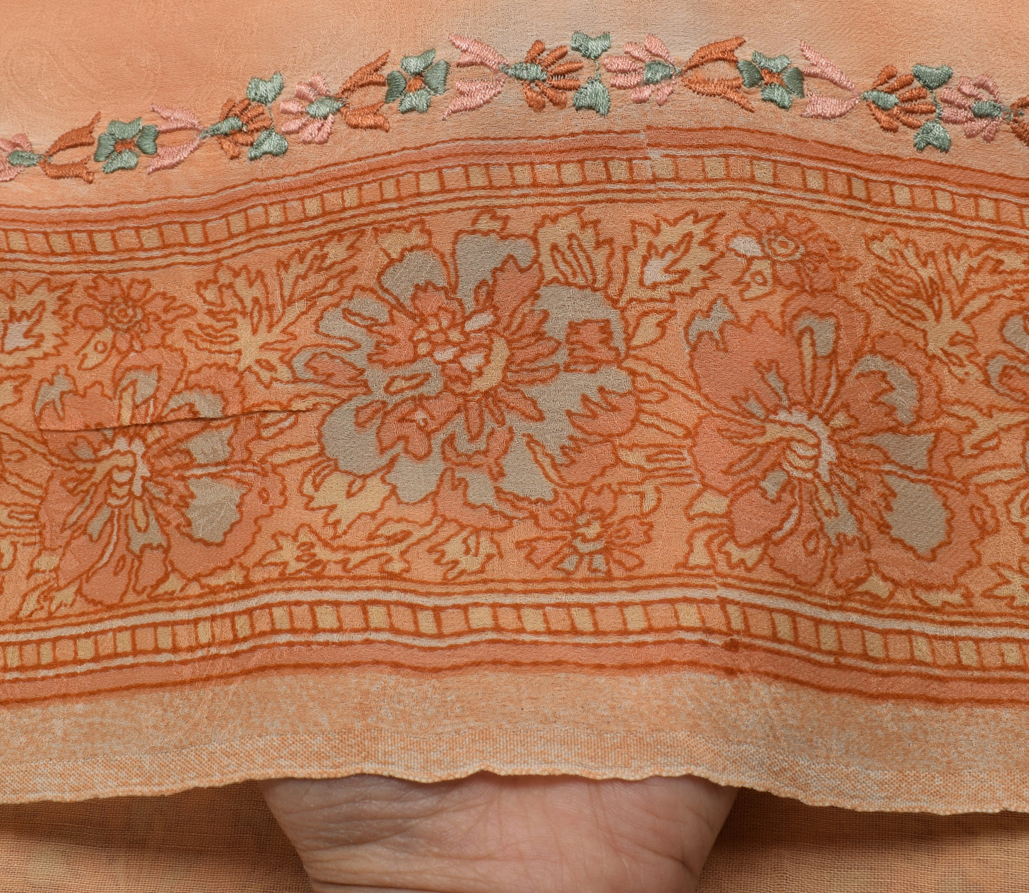 Sushila Vintage Peach Saree 100% Pure Georgette Silk Printed Paisley Fabric