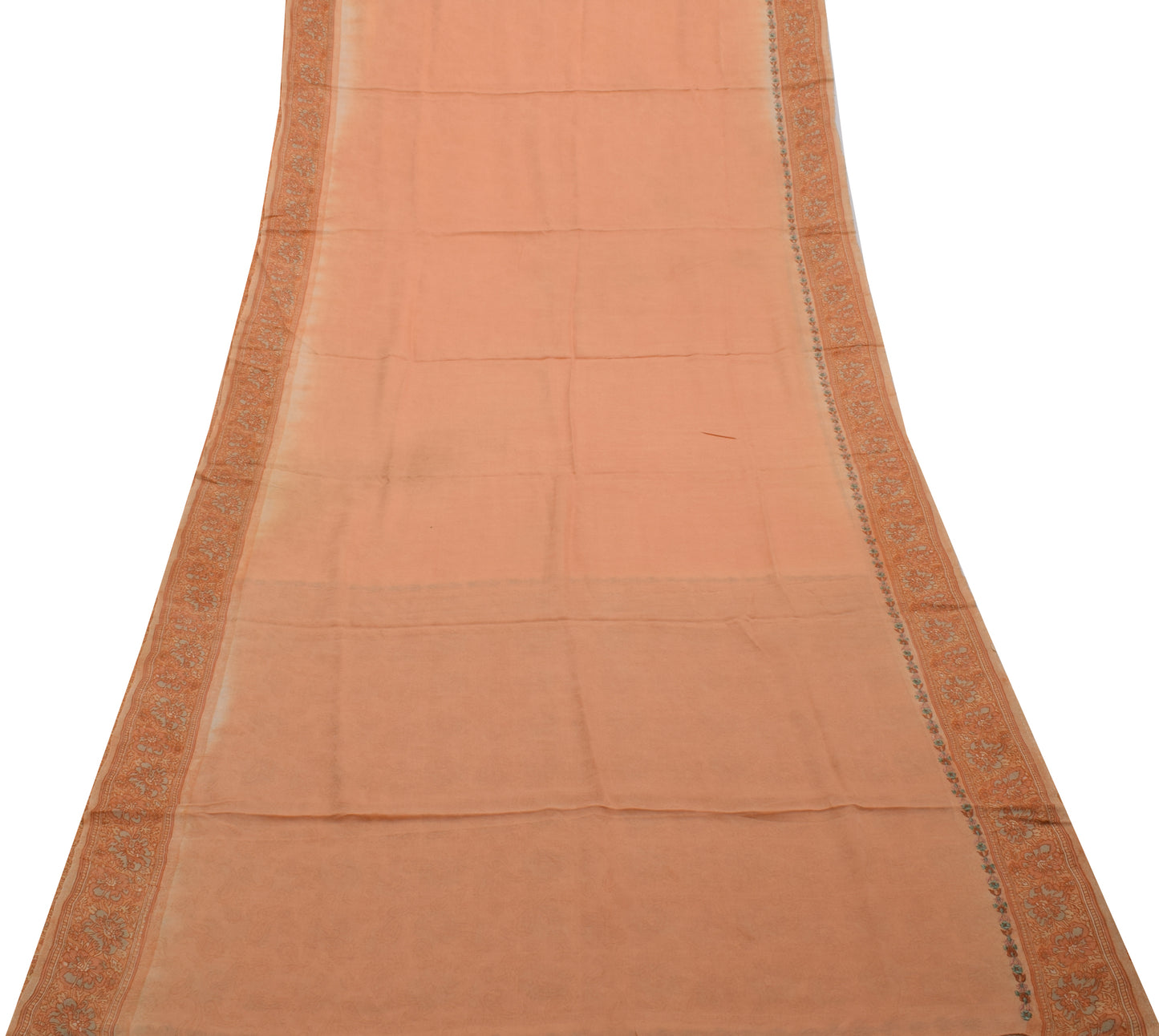 Sushila Vintage Peach Saree 100% Pure Georgette Silk Printed Paisley Fabric