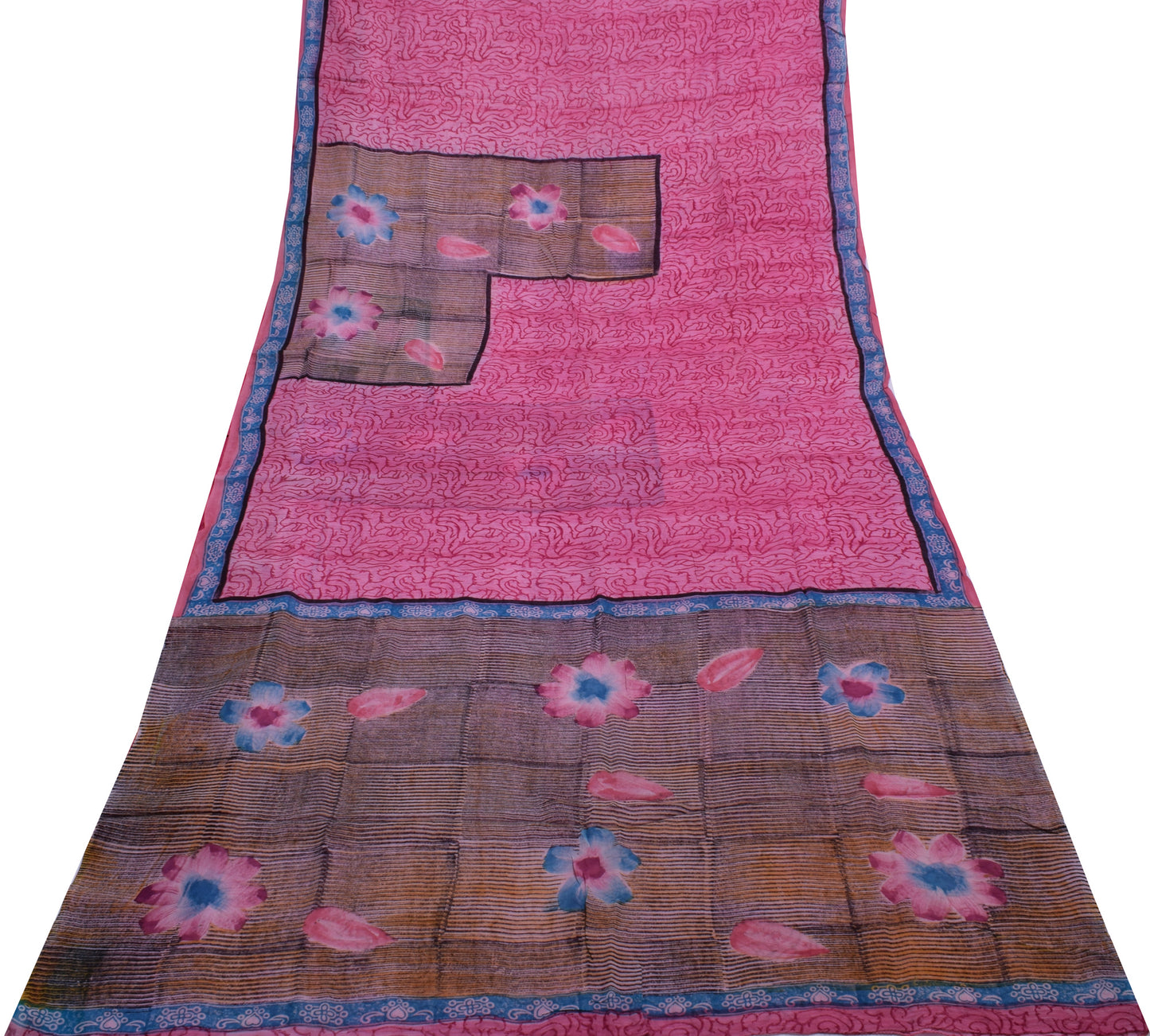 Sushila Vintage Pink Saree 100% Pure Georgette Silk Printed 5 Yard Craft Fabric