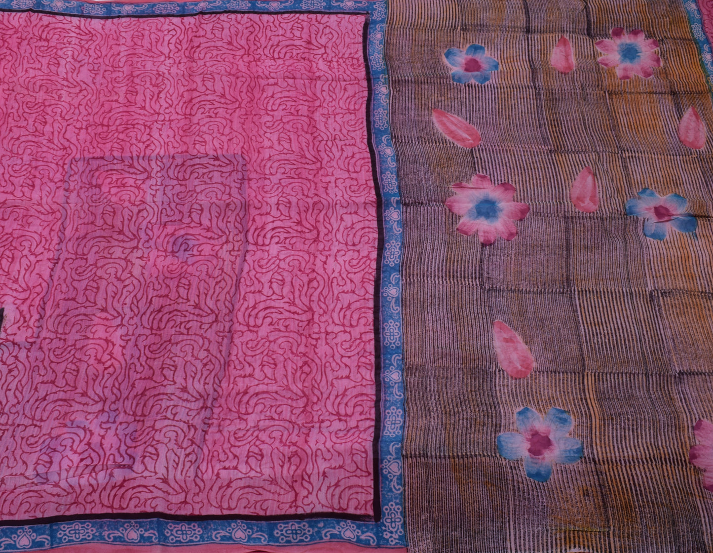 Sushila Vintage Pink Saree 100% Pure Georgette Silk Printed 5 Yard Craft Fabric