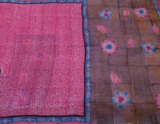 Sushila Vintage Pink Saree 100% Pure Georgette Silk Printed 5 Yard Craft Fabric