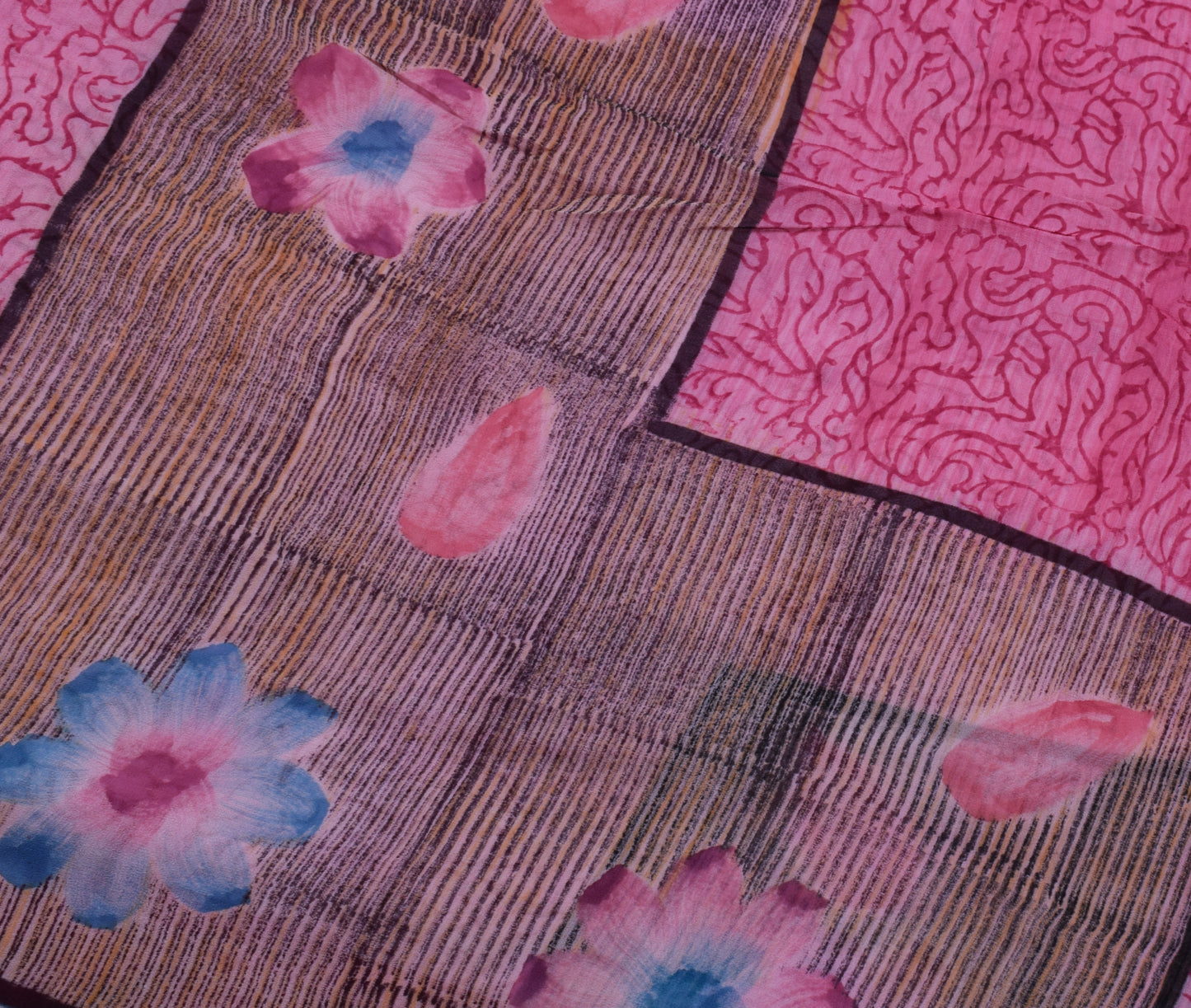 Sushila Vintage Pink Saree 100% Pure Georgette Silk Printed 5 Yard Craft Fabric