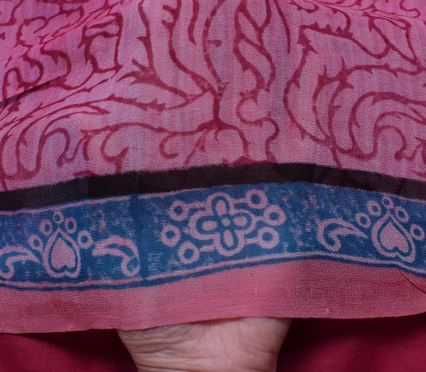 Sushila Vintage Pink Saree 100% Pure Georgette Silk Printed 5 Yard Craft Fabric