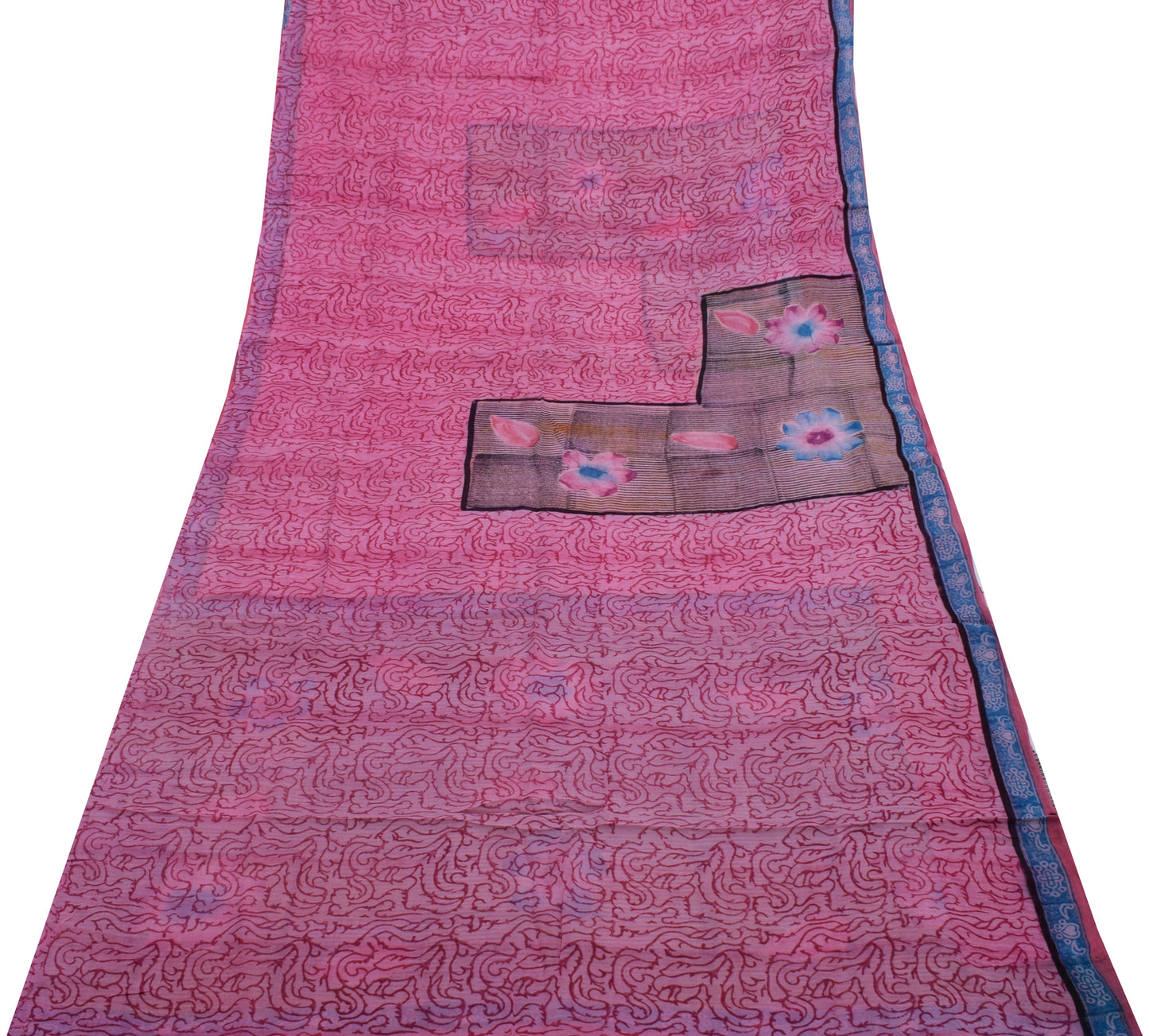 Sushila Vintage Pink Saree 100% Pure Georgette Silk Printed 5 Yard Craft Fabric