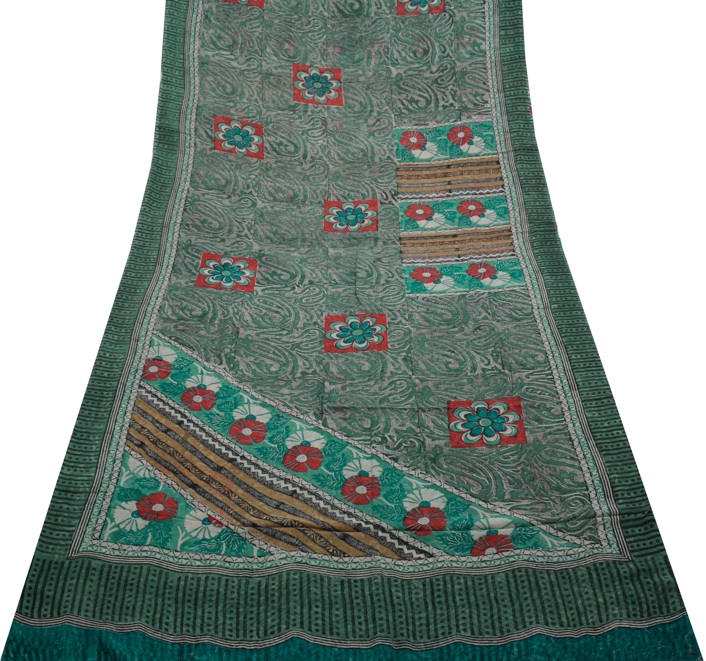 Sushila Vintage Indian Saree Pure Georgette Silk Printed Floral Craft Fabric