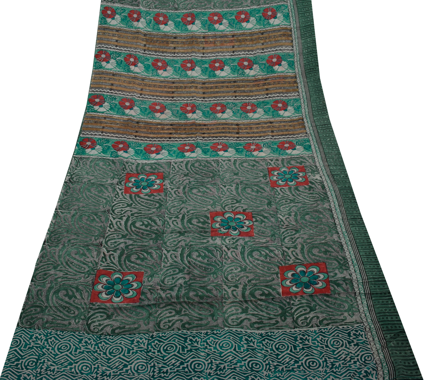 Sushila Vintage Indian Saree Pure Georgette Silk Printed Floral Craft Fabric