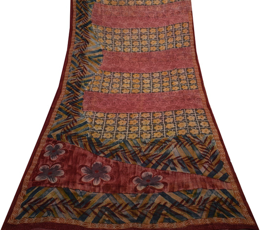 Sushila Vintage Indian Saree Pure Georgette Silk Printed Floral Craft Fabric