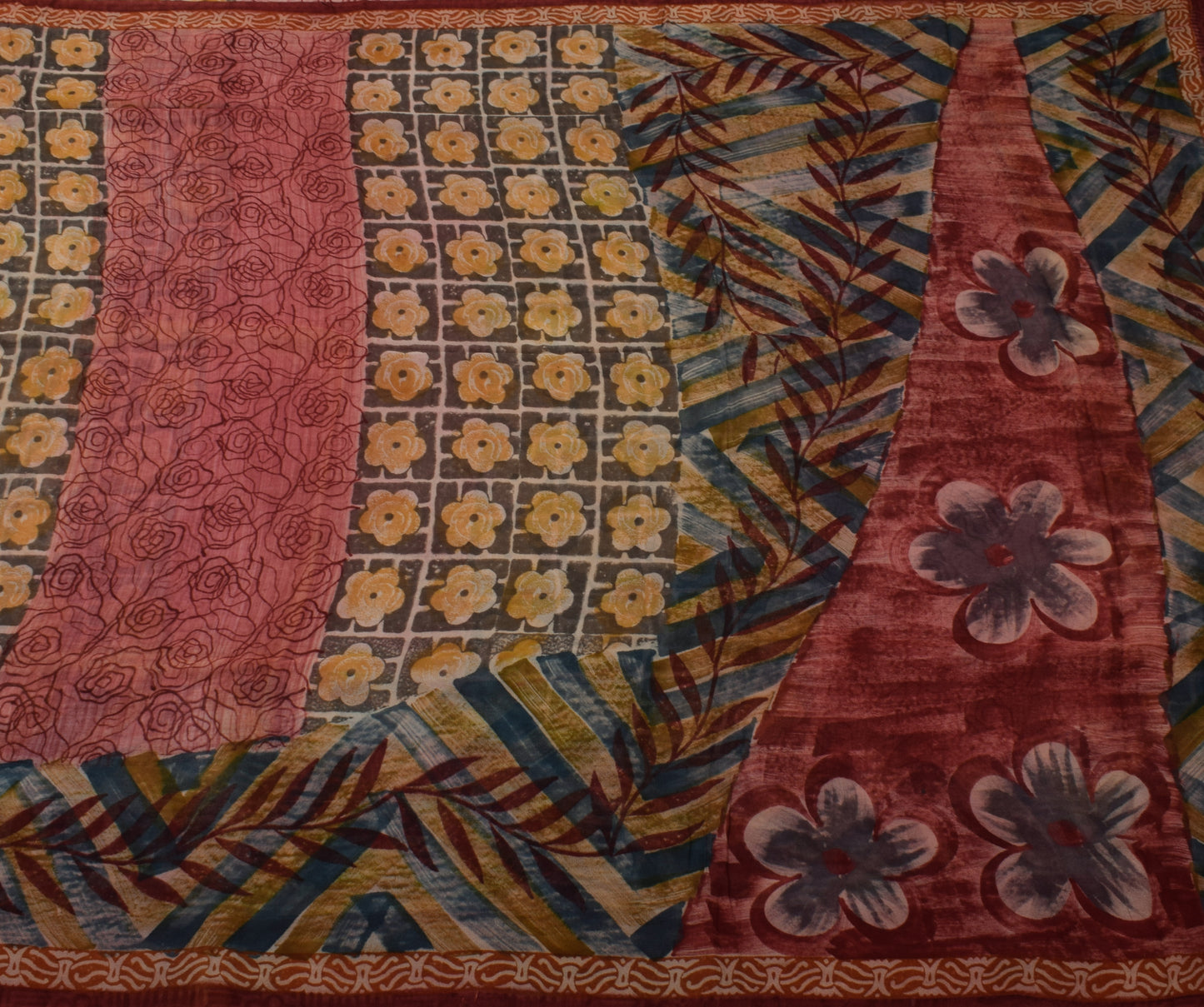 Sushila Vintage Indian Saree Pure Georgette Silk Printed Floral Craft Fabric