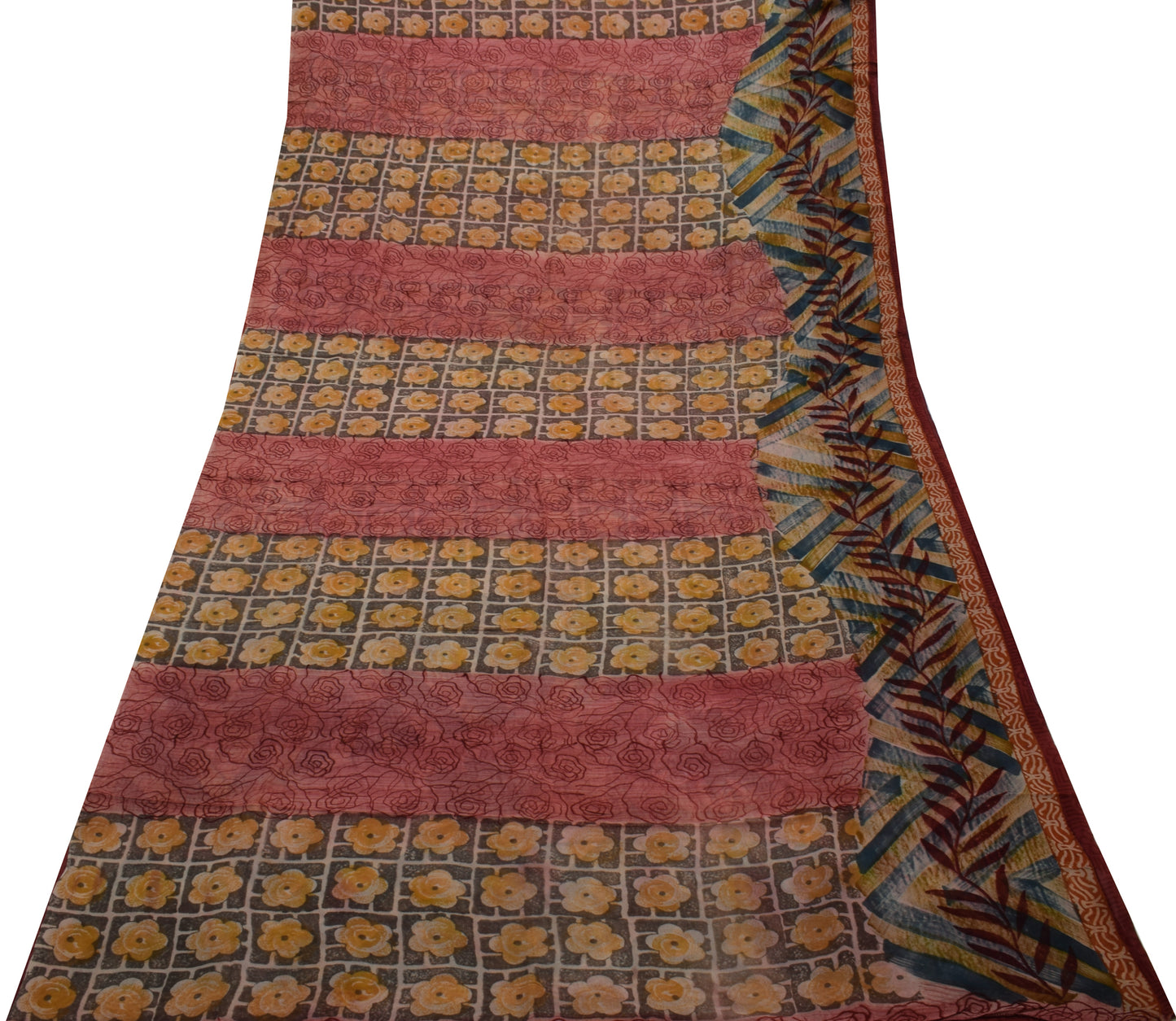 Sushila Vintage Indian Saree Pure Georgette Silk Printed Floral Craft Fabric