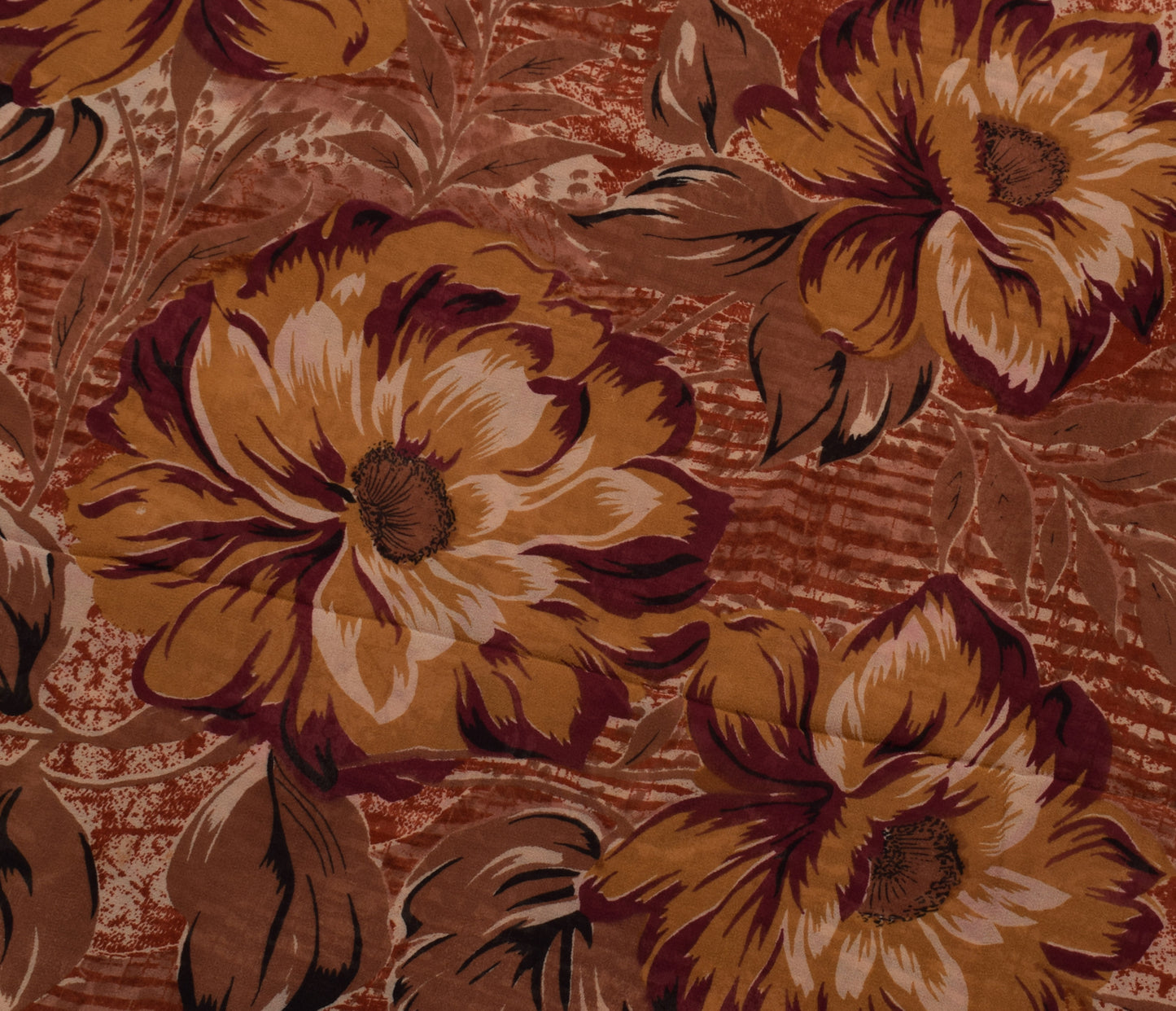 Sushila Vintage Brown Saree 100% Pure Georgette Silk Printed Floral Craft Fabric