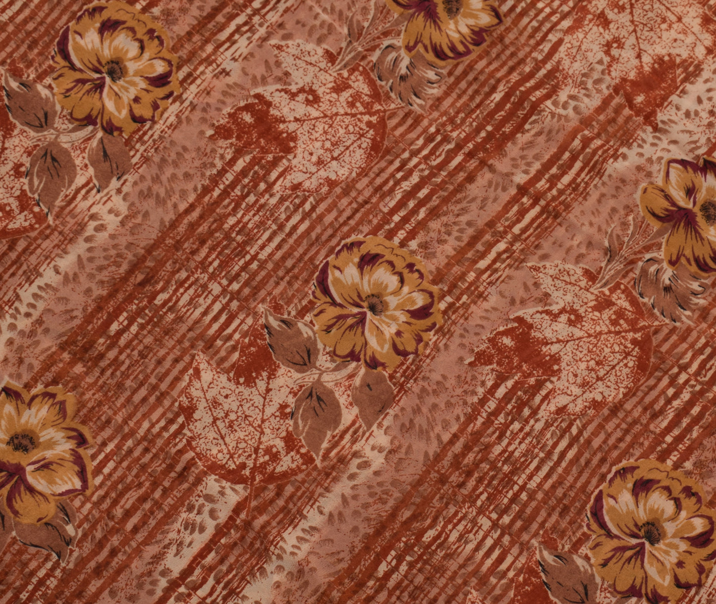 Sushila Vintage Brown Saree 100% Pure Georgette Silk Printed Floral Craft Fabric