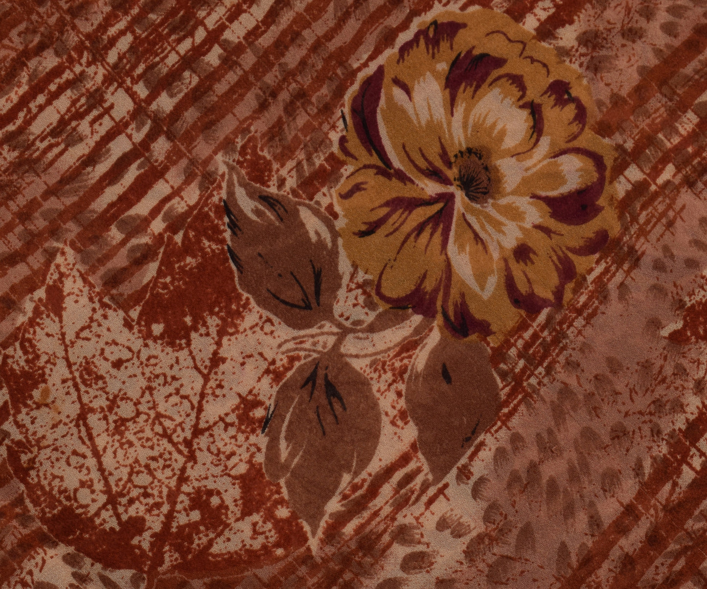 Sushila Vintage Brown Saree 100% Pure Georgette Silk Printed Floral Craft Fabric