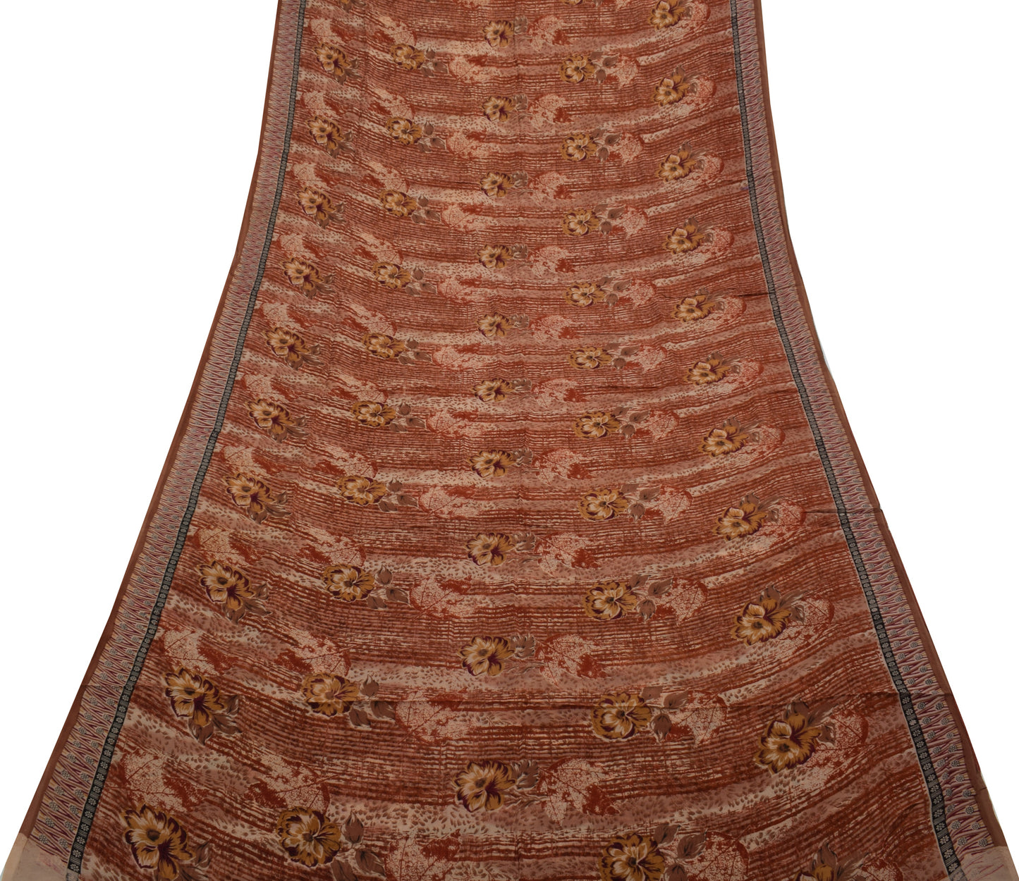 Sushila Vintage Brown Saree 100% Pure Georgette Silk Printed Floral Craft Fabric