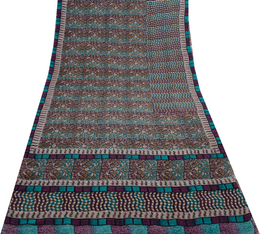 Sushila Vintage Multi-Color Saree Pure Georgette Silk Printed Craft Sari Fabric