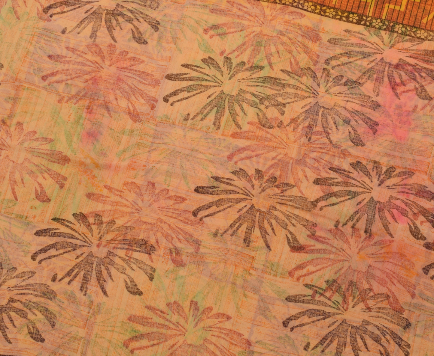 Sushila Vintage Yellow Saree Blend Georgette Silk Printed Floral Craft Fabric