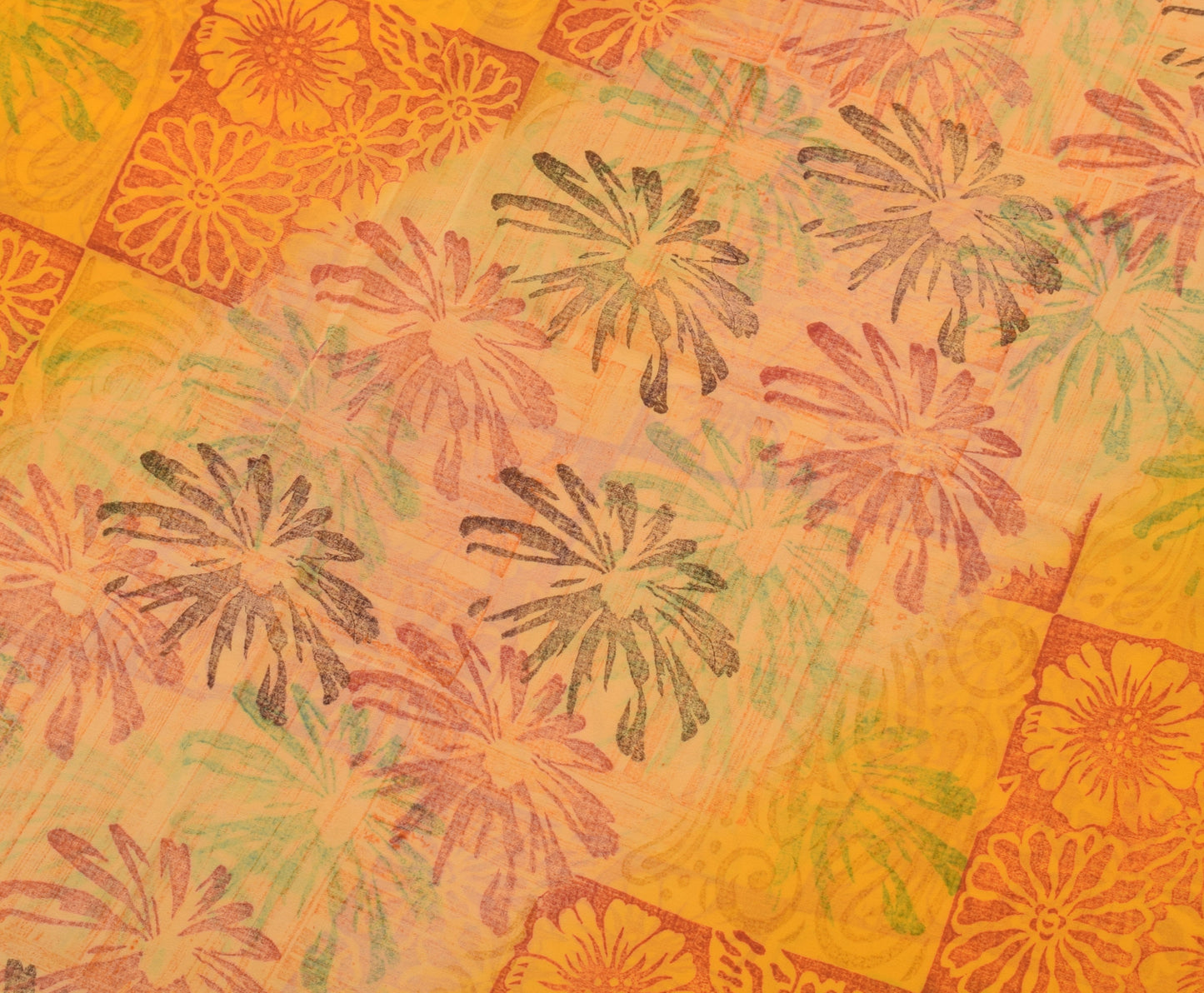 Sushila Vintage Yellow Saree Blend Georgette Silk Printed Floral Craft Fabric