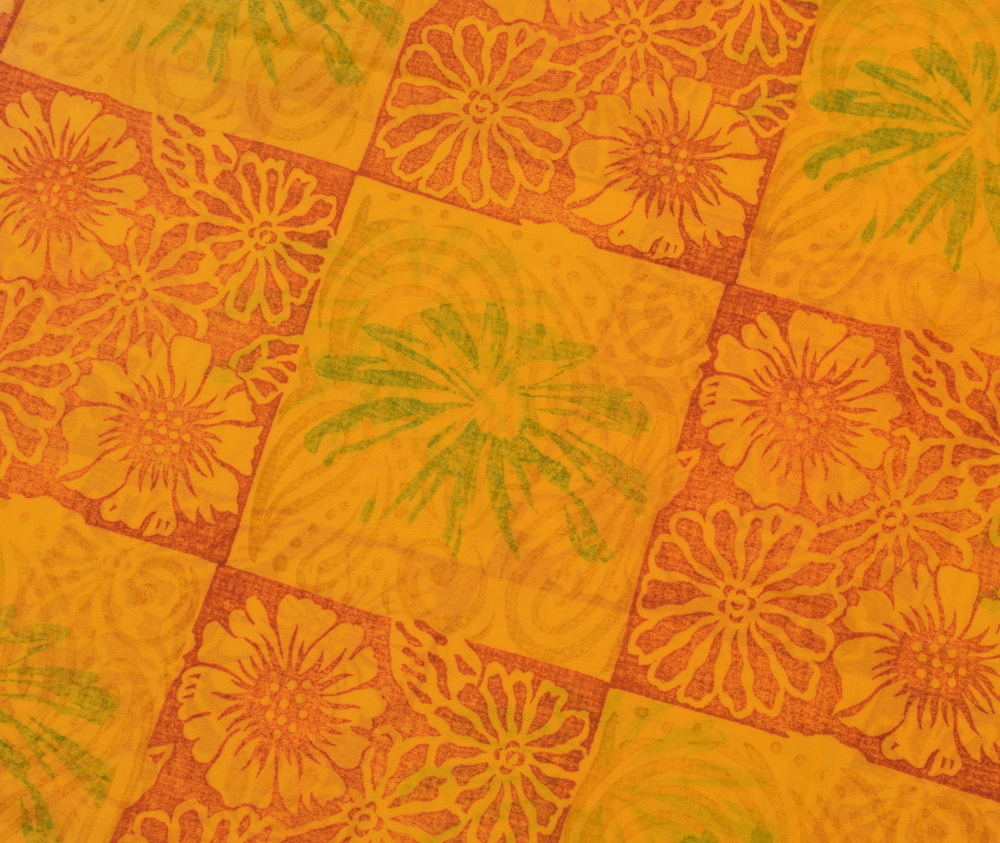 Sushila Vintage Yellow Saree Blend Georgette Silk Printed Floral Craft Fabric