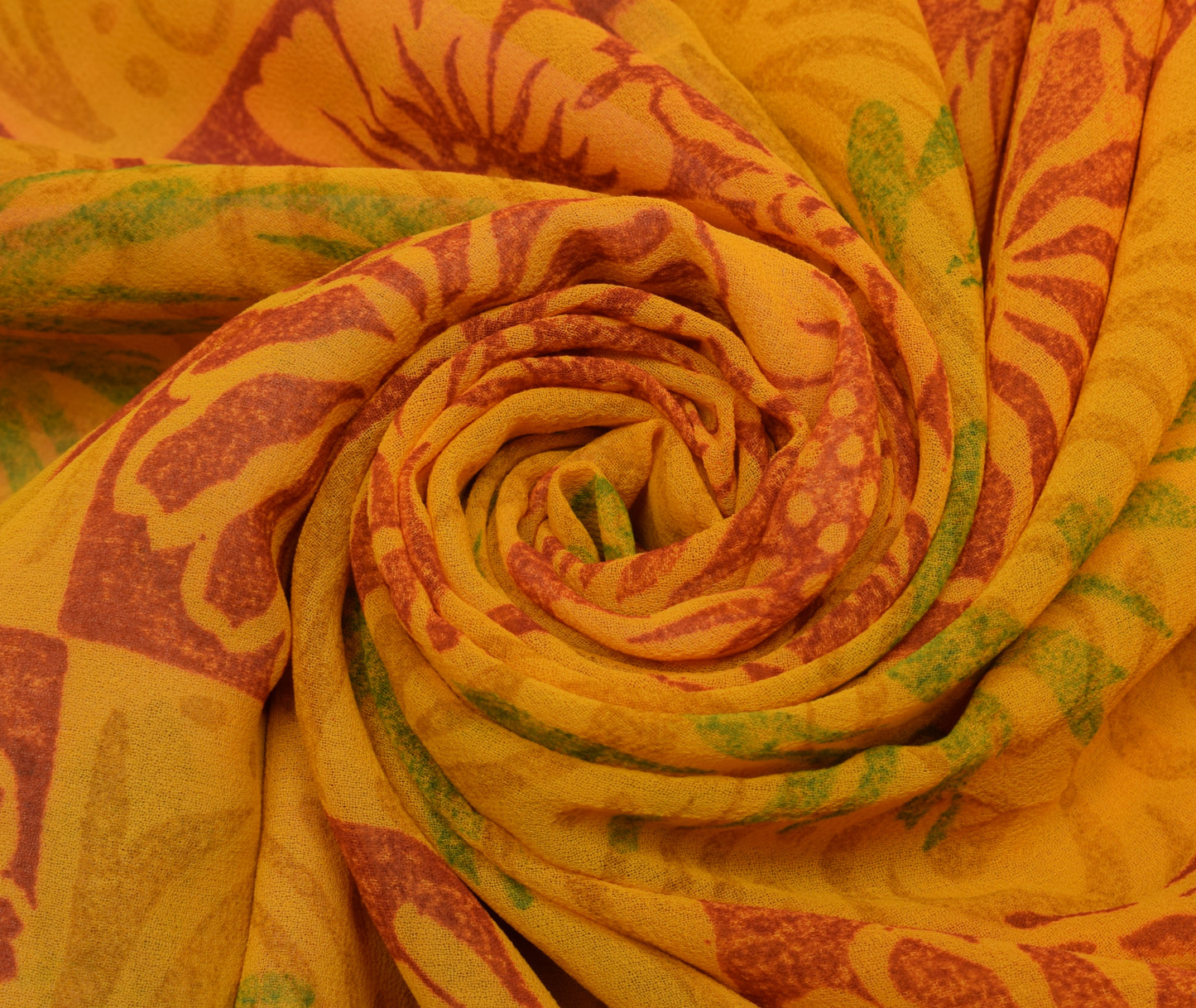 Sushila Vintage Yellow Saree Blend Georgette Silk Printed Floral Craft Fabric