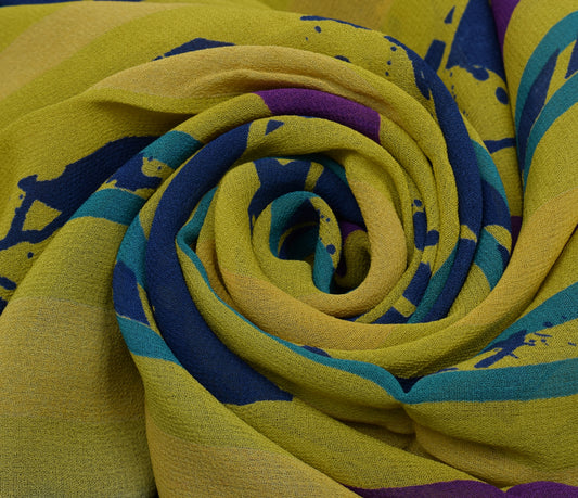 Sushila Vintage Green Saree 100% Pure Georgette Silk Printed Craft Fabric