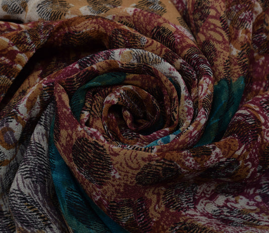 Sushila Vintage Multi-Color Saree 100% Pure Georgette Silk Printed Craft Fabric