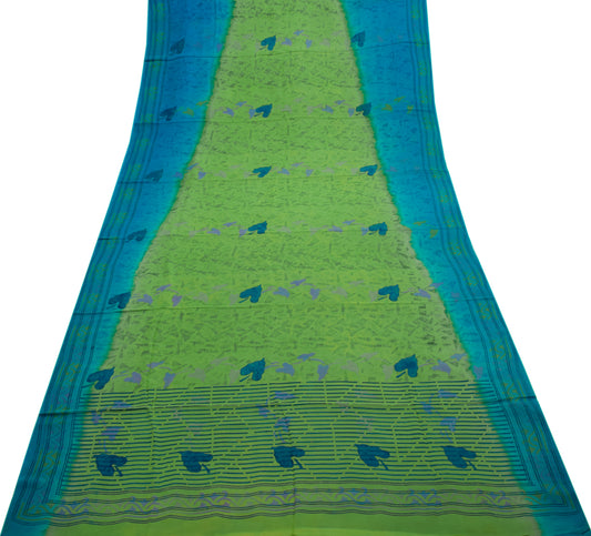 Sushila Vintage Green Saree 100% Pure Georgette Silk Printed 5 Yard Craft Fabric