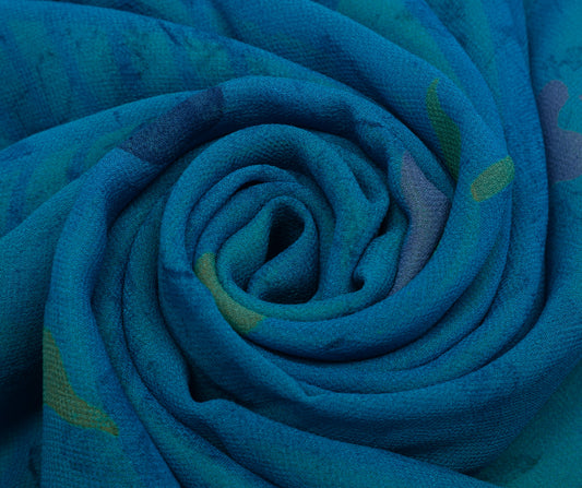 Sushila Vintage Green Saree 100% Pure Georgette Silk Printed 5 Yard Craft Fabric