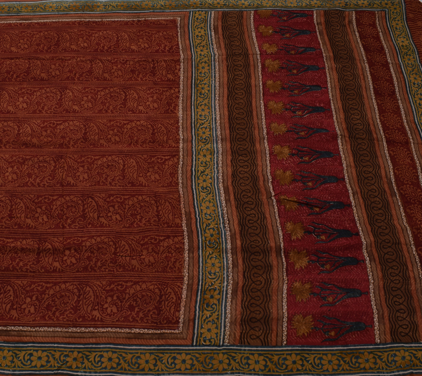 Sushila Vintage Saree 100% Pure Georgette Silk Hand Block Printed Floral Fabric