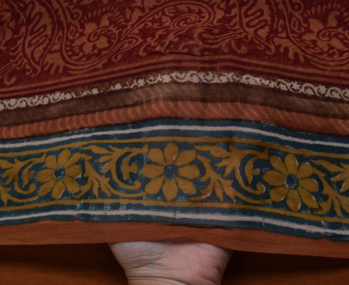 Sushila Vintage Saree 100% Pure Georgette Silk Hand Block Printed Floral Fabric