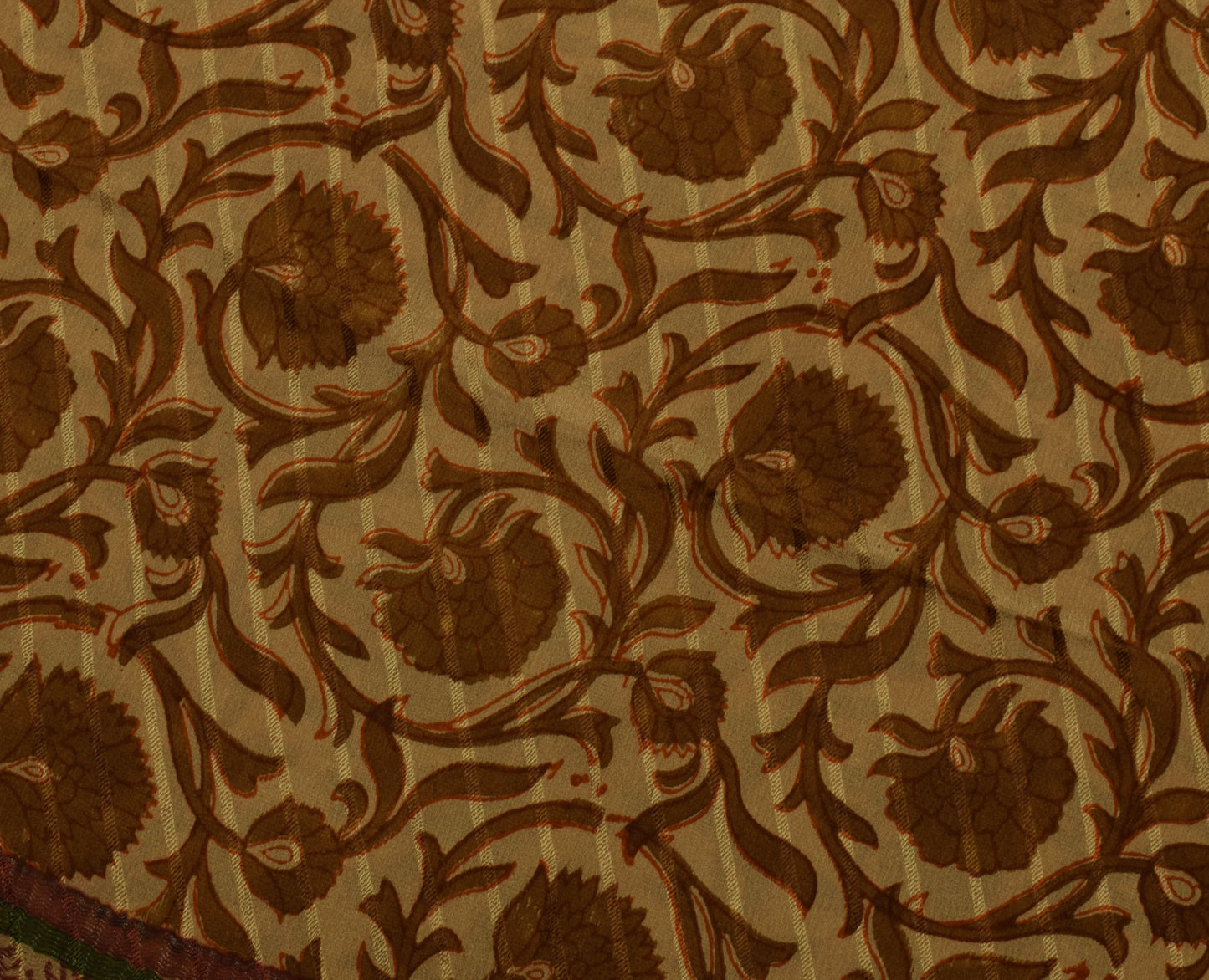 Sushila Vintage Brown Saree 100% Pure Georgette Silk Printed Floral Craft Fabric