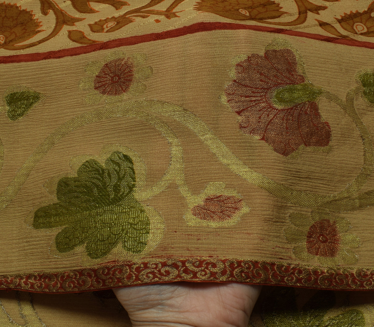 Sushila Vintage Brown Saree 100% Pure Georgette Silk Printed Floral Craft Fabric