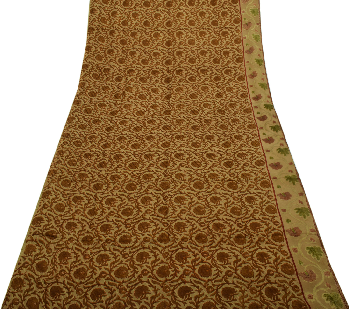Sushila Vintage Brown Saree 100% Pure Georgette Silk Printed Floral Craft Fabric