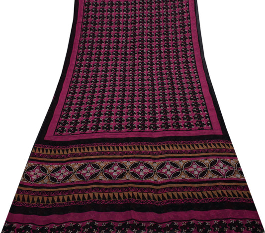 Sushila Vintage Pink Saree 100% Pure Georgette Silk Printed Floral Craft Fabric