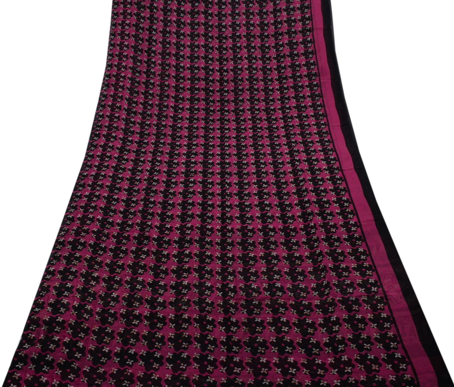 Sushila Vintage Pink Saree 100% Pure Georgette Silk Printed Floral Craft Fabric