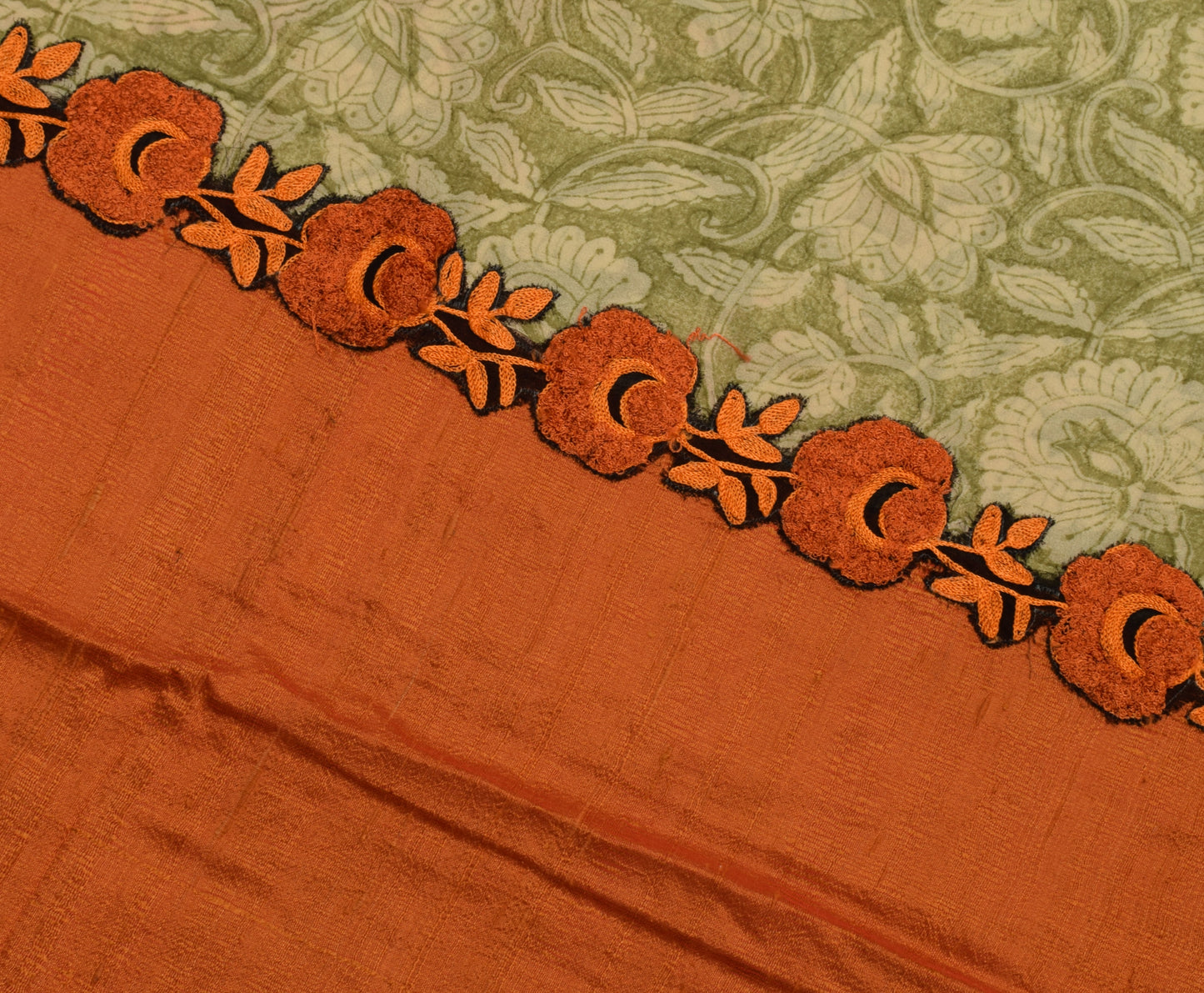 Sushila Vintage Green Saree 100% Pure Georgette Silk Printed Floral Craft Fabric