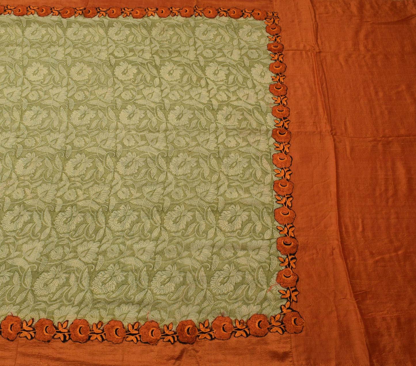 Sushila Vintage Green Saree 100% Pure Georgette Silk Printed Floral Craft Fabric